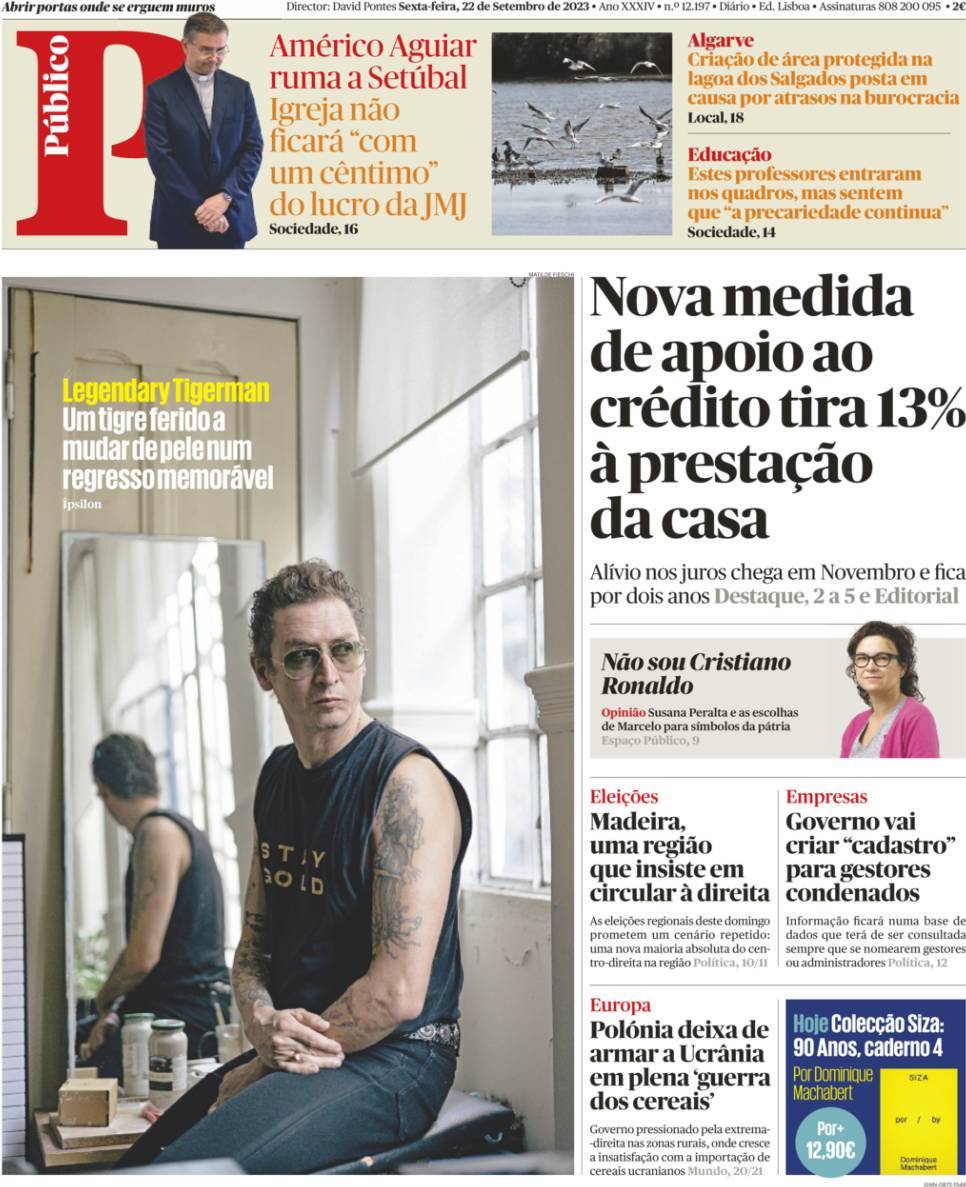 P&uacute;blico: Capa da Edi&ccedil;&atilde;o de sexta-feira, 22 de setembro 2023