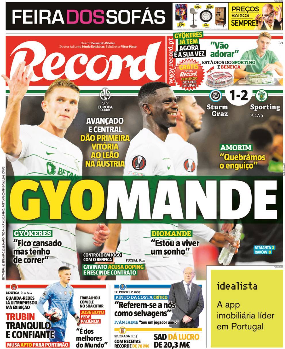 Record: Capa da Edi&ccedil;&atilde;o de sexta-feira, 22 de setembro 2023