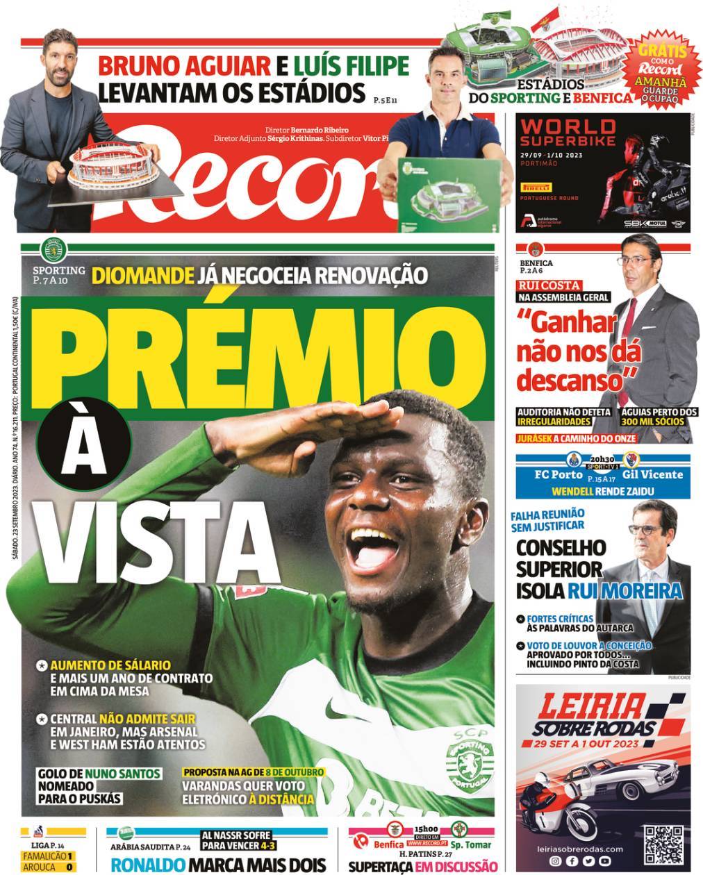 Record: Capa da Edi&ccedil;&atilde;o de s&aacute;bado, 23 de setembro 2023