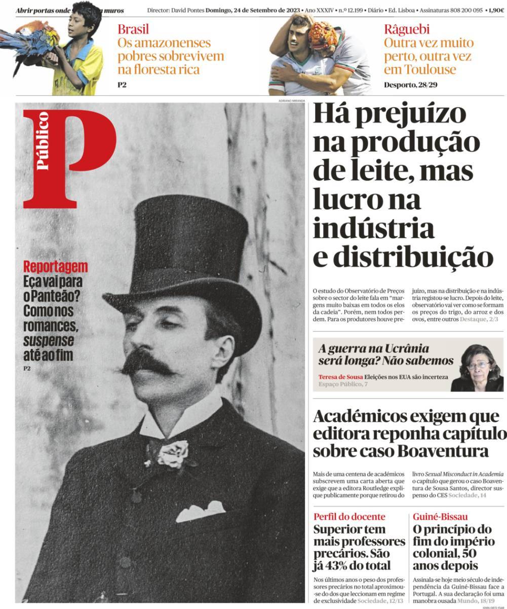 P&uacute;blico: Capa da Edi&ccedil;&atilde;o de domingo, 24 de setembro 2023