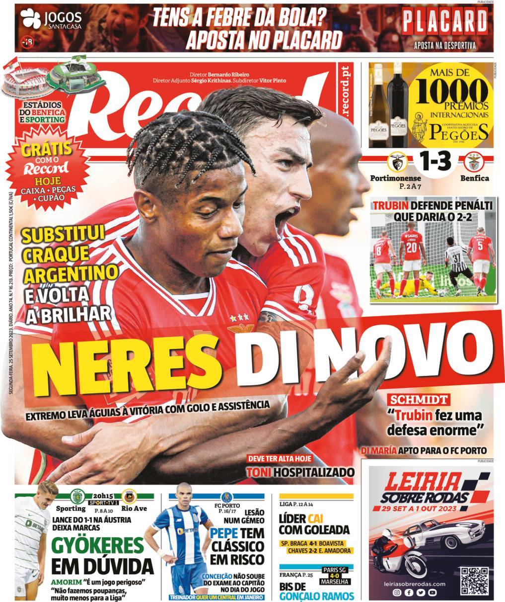 Record: Capa da Edi&ccedil;&atilde;o de segunda-feira, 25 de setembro 2023