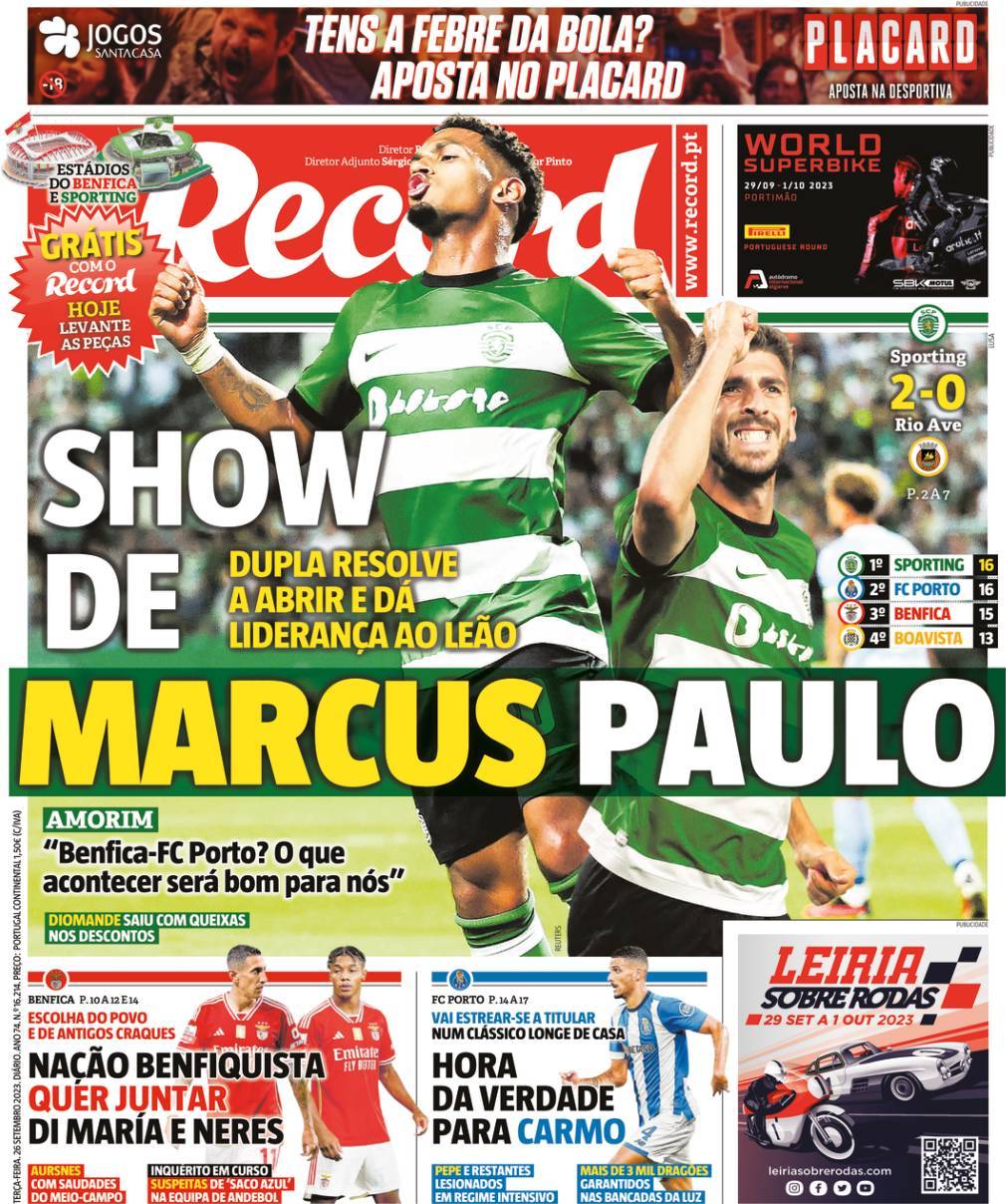 Record: Capa da Edi&ccedil;&atilde;o de ter&ccedil;a-feira, 26 de setembro 2023