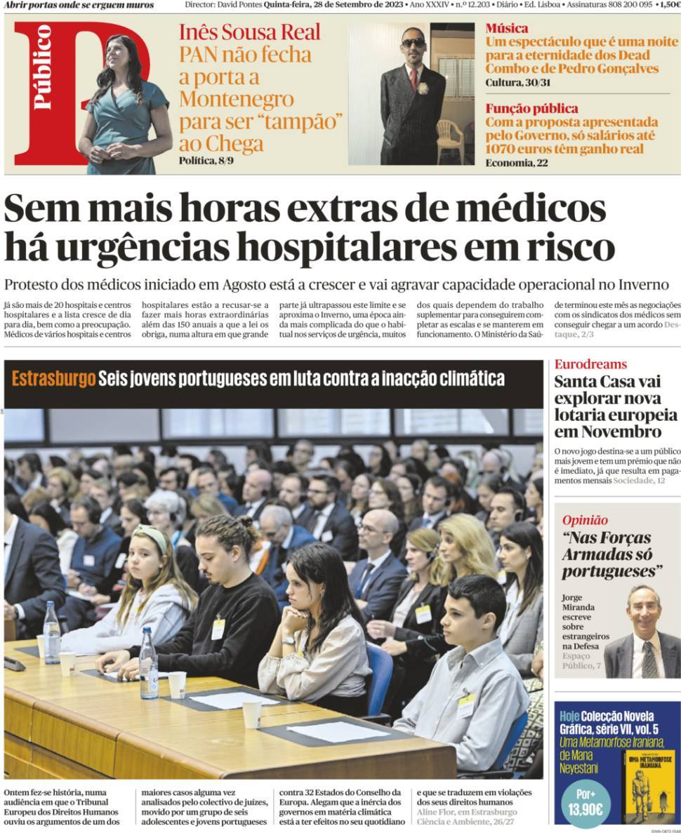 P&uacute;blico: Capa da Edi&ccedil;&atilde;o de quinta-feira, 28 de setembro 2023