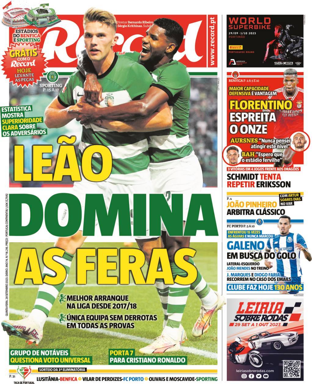 Record: Capa da Edi&ccedil;&atilde;o de quinta-feira, 28 de setembro 2023