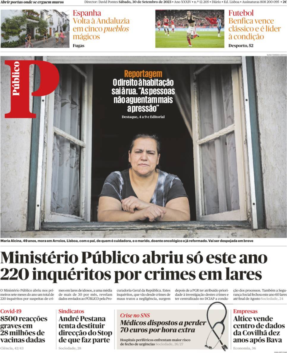 P&uacute;blico: Capa da Edi&ccedil;&atilde;o de s&aacute;bado, 30 de setembro 2023