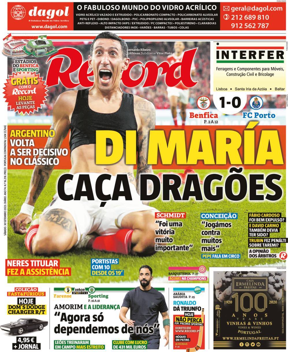 Record: Capa da Edi&ccedil;&atilde;o de s&aacute;bado, 30 de setembro 2023