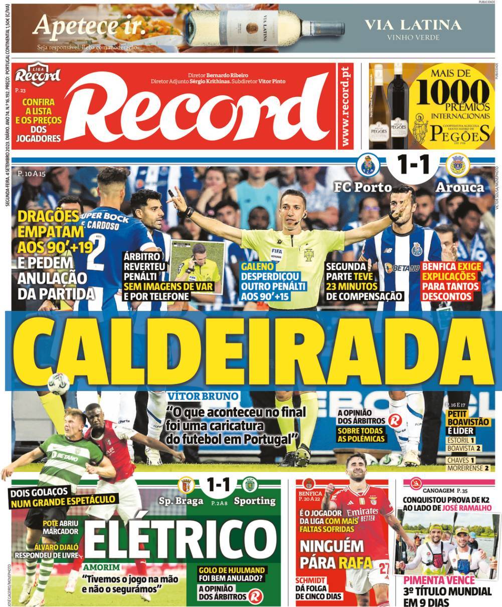 Record: Capa da Edi&ccedil;&atilde;o de segunda-feira, 04 de setembro 2023