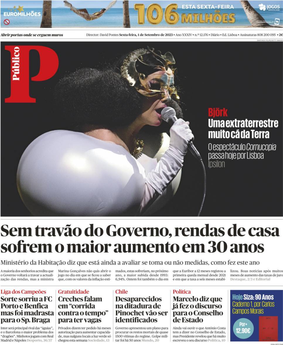 P&uacute;blico: Capa da Edi&ccedil;&atilde;o de sexta-feira, 01 de setembro 2023