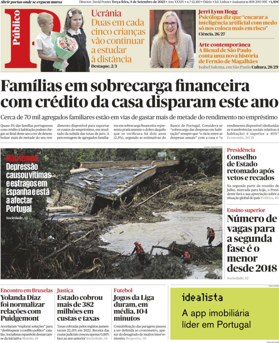 P&uacute;blico: Capa da Edi&ccedil;&atilde;o de ter&ccedil;a-feira, 05 de setembro 2023