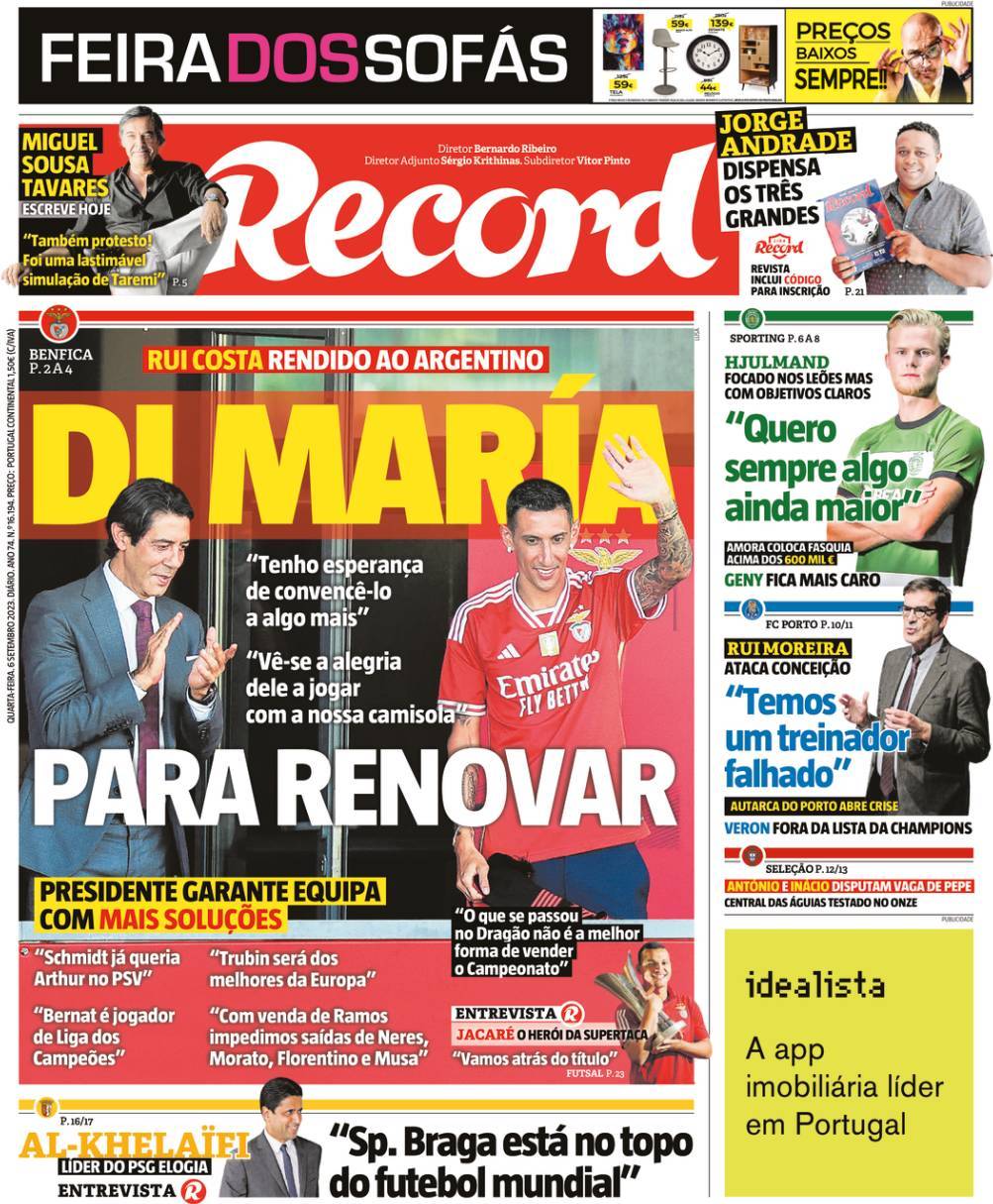 Record: Capa da Edi&ccedil;&atilde;o de quarta-feira, 06 de setembro 2023