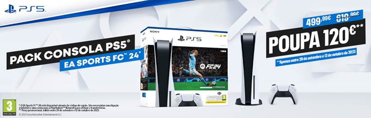 Pack Consola PlayStation 5 com EA SPORTS FC 24 dispon&iacute;vel para reserva a pre&ccedil;o promocional at&eacute; 12 de outubro