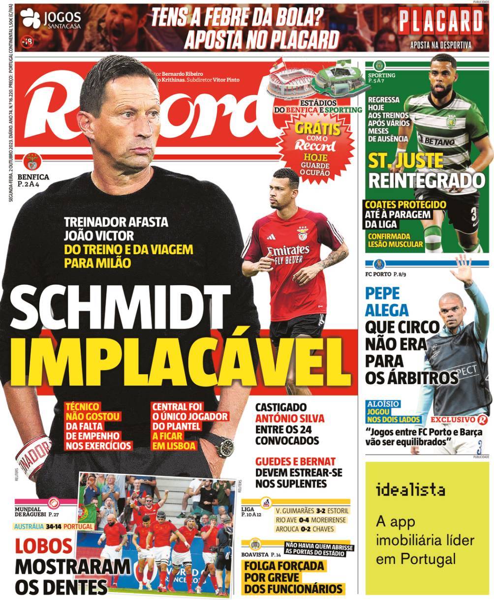 Record: Capa da Edi&ccedil;&atilde;o de segunda-feira, 02 de outubro 2023