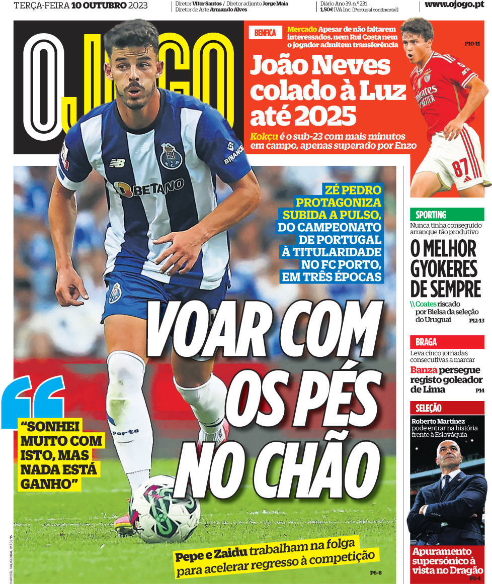 O Jogo: Capa da Edi&ccedil;&atilde;o de ter&ccedil;a-feira, 10 de outubro 2023