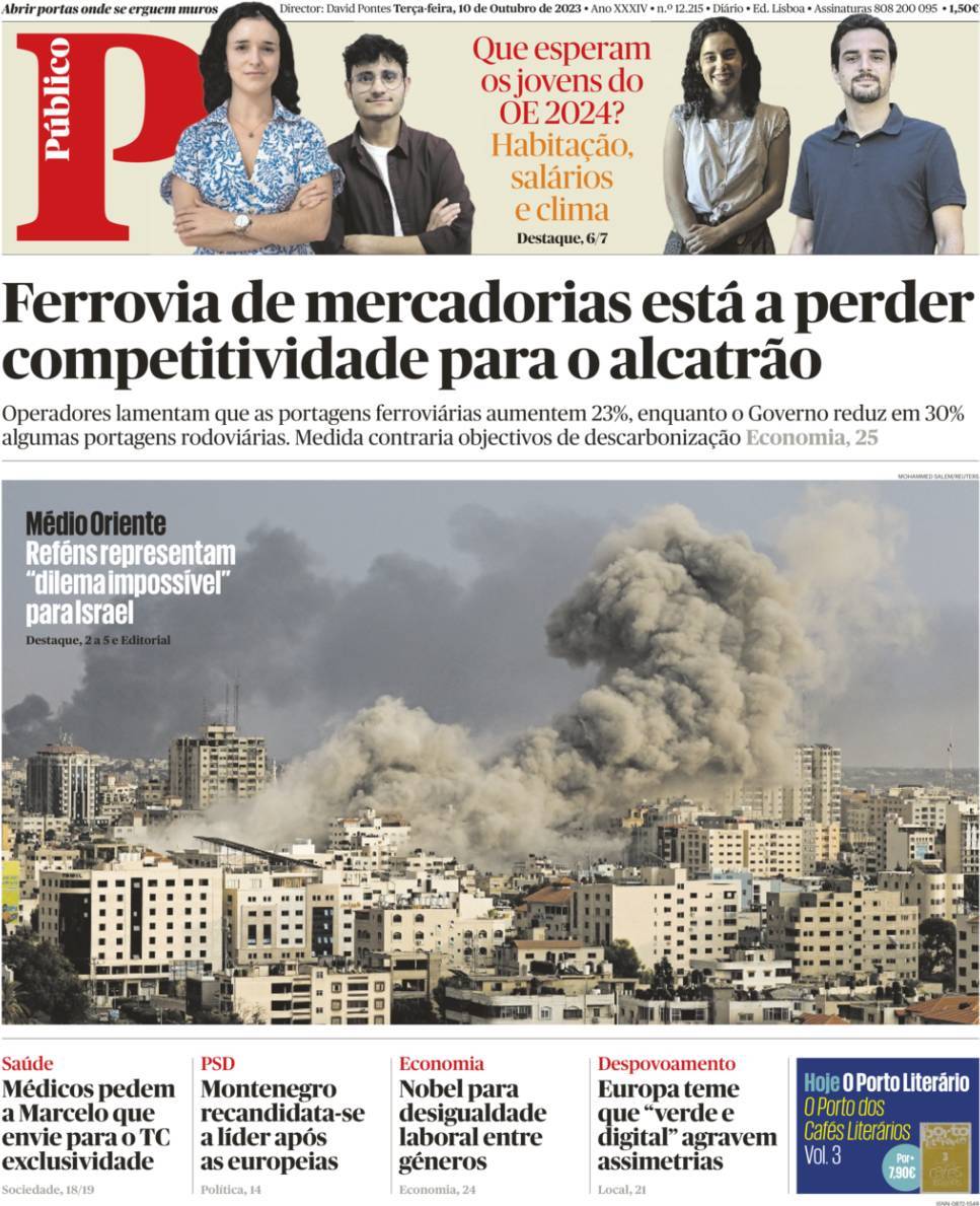 P&uacute;blico: Capa da Edi&ccedil;&atilde;o de ter&ccedil;a-feira, 10 de outubro 2023