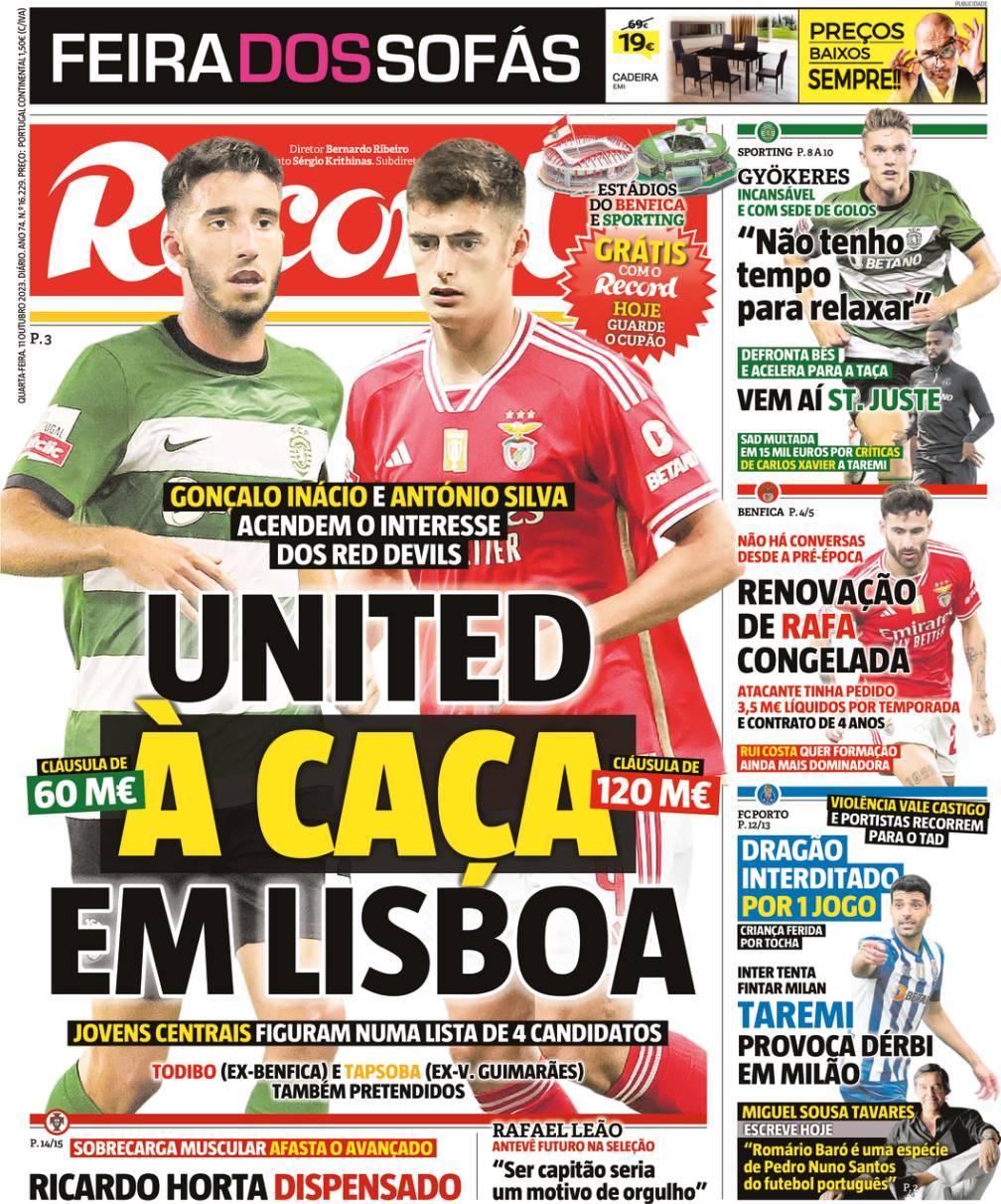 Record: Capa da Edi&ccedil;&atilde;o de quarta-feira, 11 de outubro 2023