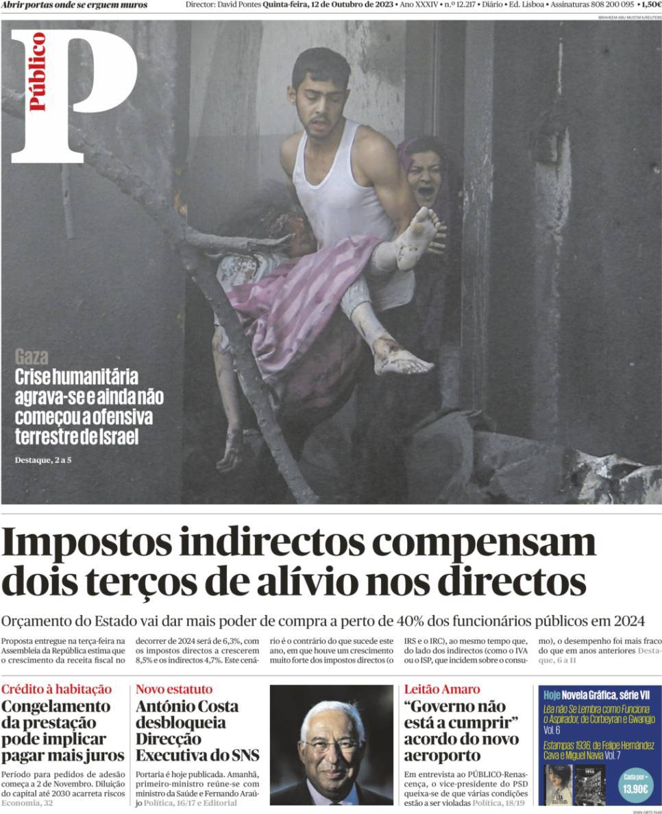 P&uacute;blico: Capa da Edi&ccedil;&atilde;o de quinta-feira, 12 de outubro 2023