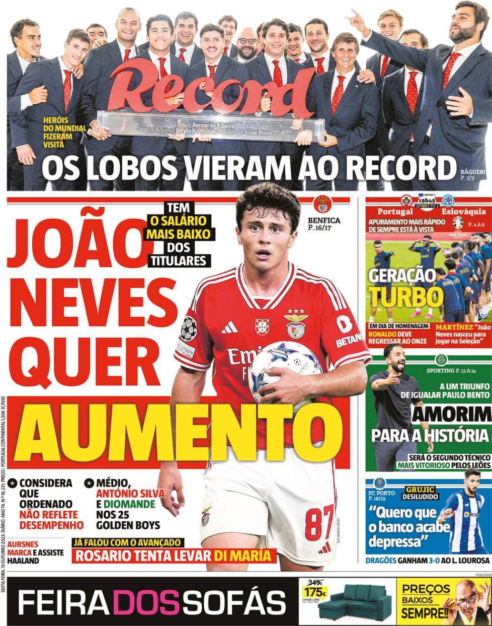 Record: Capa da Edi&ccedil;&atilde;o de sexta-feira, 13 de outubro 2023