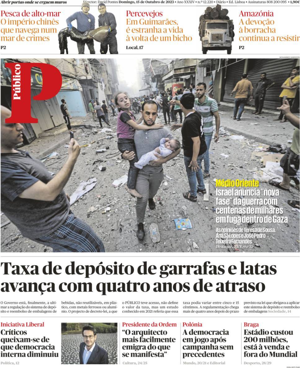 P&uacute;blico: Capa da Edi&ccedil;&atilde;o de domingo, 15 de outubro 2023