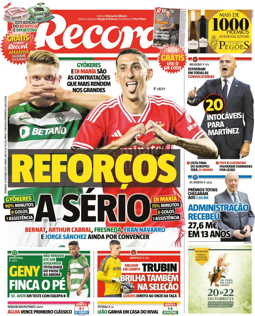Record: Capa da Edi&ccedil;&atilde;o de domingo, 15 de outubro 2023