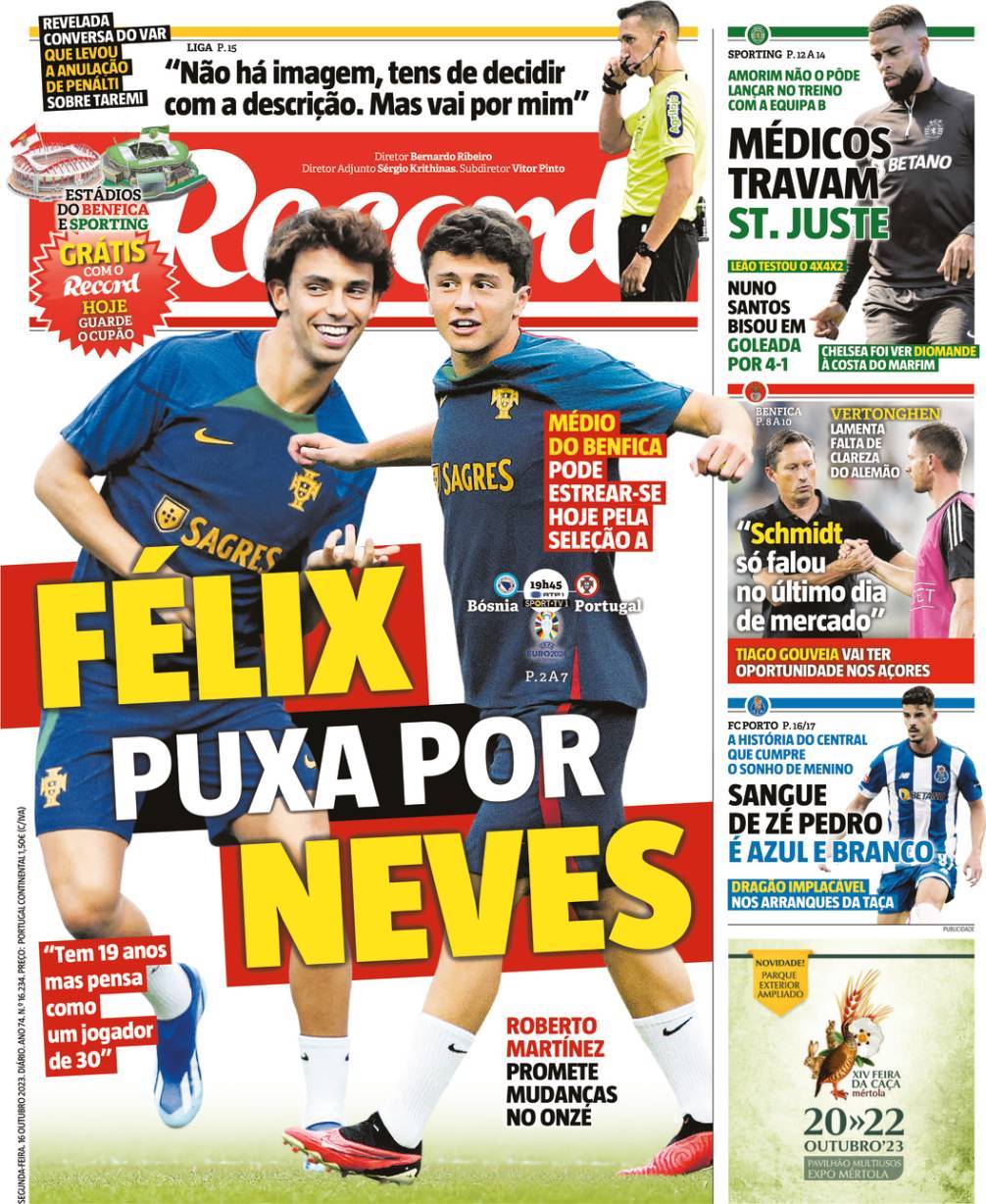 Record: Capa da Edi&ccedil;&atilde;o de segunda-feira, 16 de outubro 2023