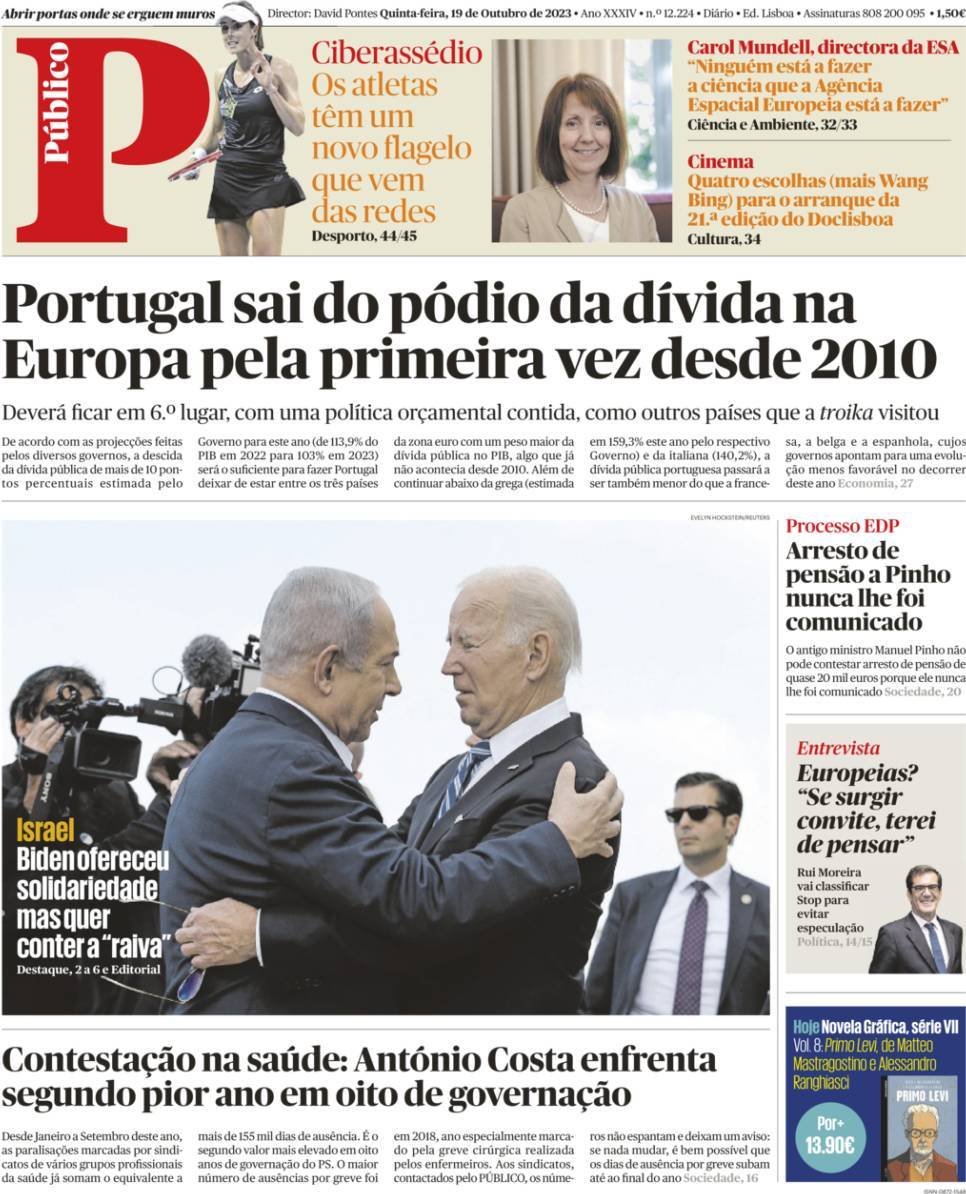 P&uacute;blico: Capa da Edi&ccedil;&atilde;o de quinta-feira, 19 de outubro 2023