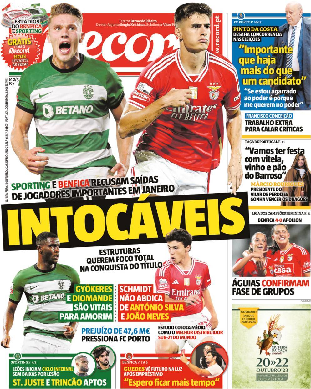 Record: Capa da Edi&ccedil;&atilde;o de quinta-feira, 19 de outubro 2023