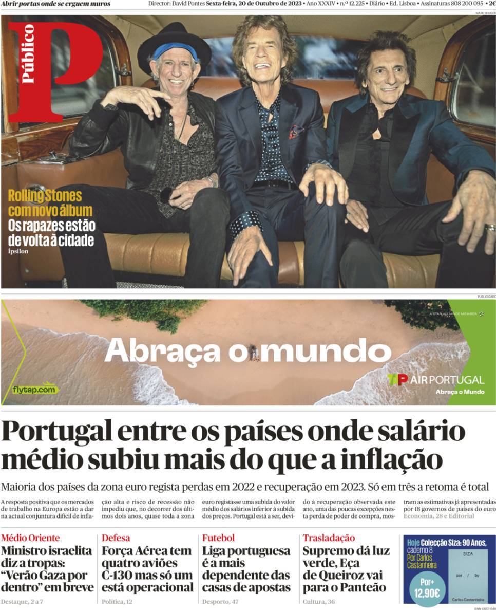 P&uacute;blico: Capa da Edi&ccedil;&atilde;o de sexta-feira, 20 de outubro 2023