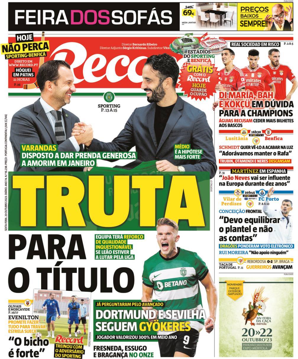 Record: Capa da Edi&ccedil;&atilde;o de sexta-feira, 20 de outubro 2023