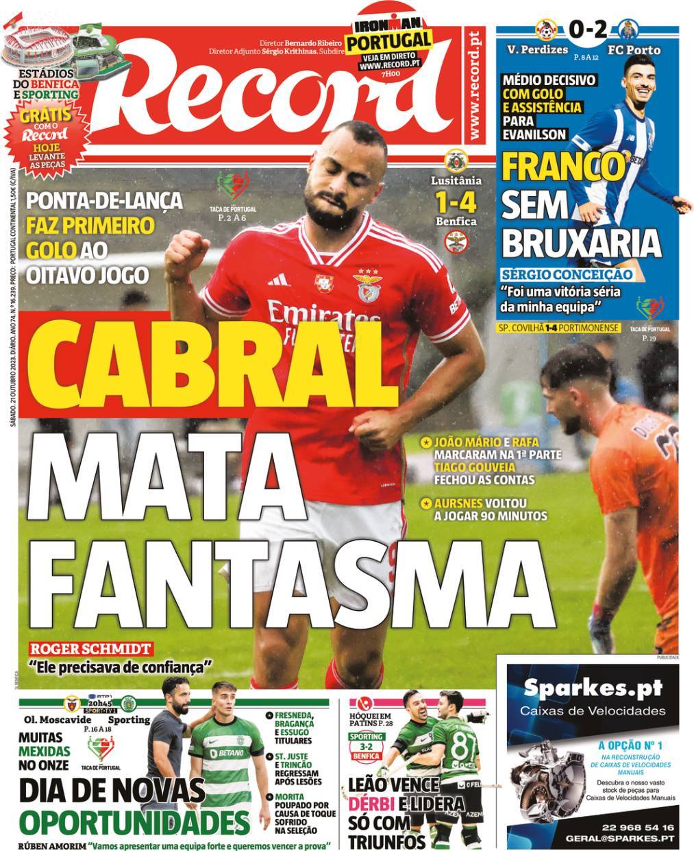 Record: Capa da Edi&ccedil;&atilde;o de s&aacute;bado, 21 de outubro 2023