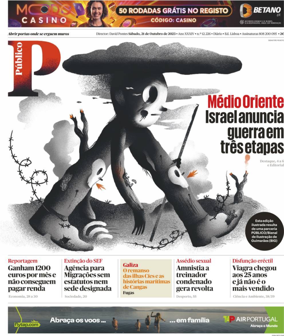 P&uacute;blico: Capa da Edi&ccedil;&atilde;o de s&aacute;bado, 21 de outubro 2023