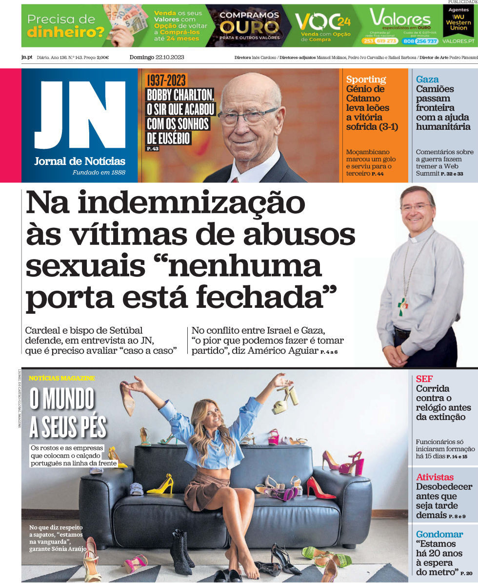 Jornal de Not&iacute;cias: Capa da Edi&ccedil;&atilde;o de domingo, 22 de outubro 2023