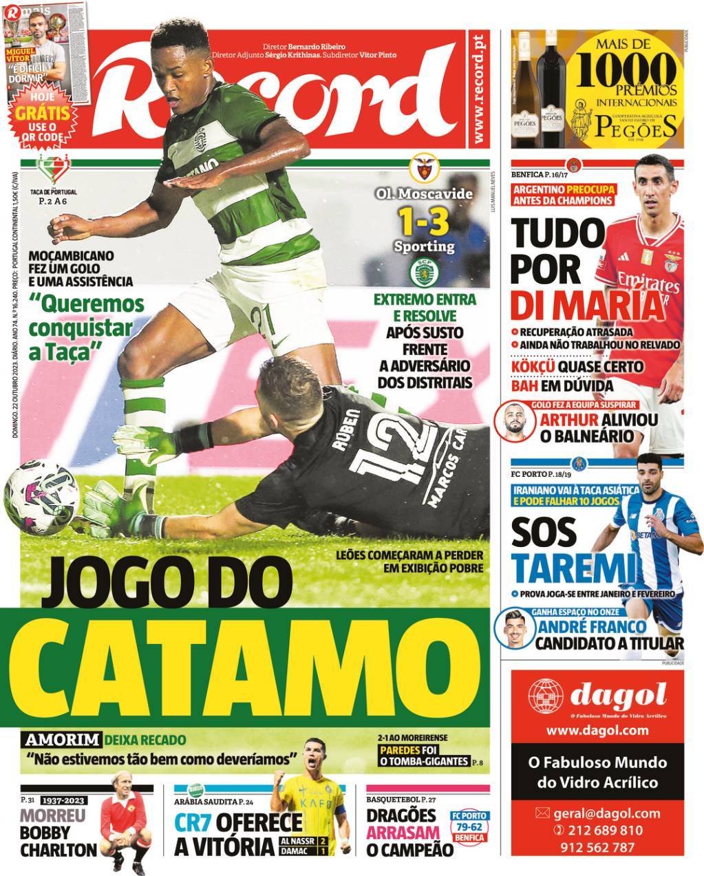 Record: Capa da Edi&ccedil;&atilde;o de domingo, 22 de outubro 2023