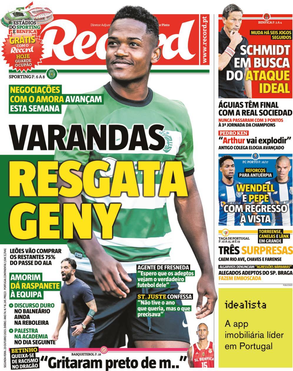 Record: Capa da Edi&ccedil;&atilde;o de segunda-feira, 23 de outubro 2023