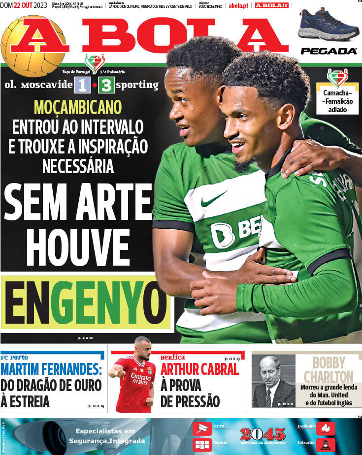 A Bola: Capa da Edi&ccedil;&atilde;o de domingo, 22 de outubro 2023