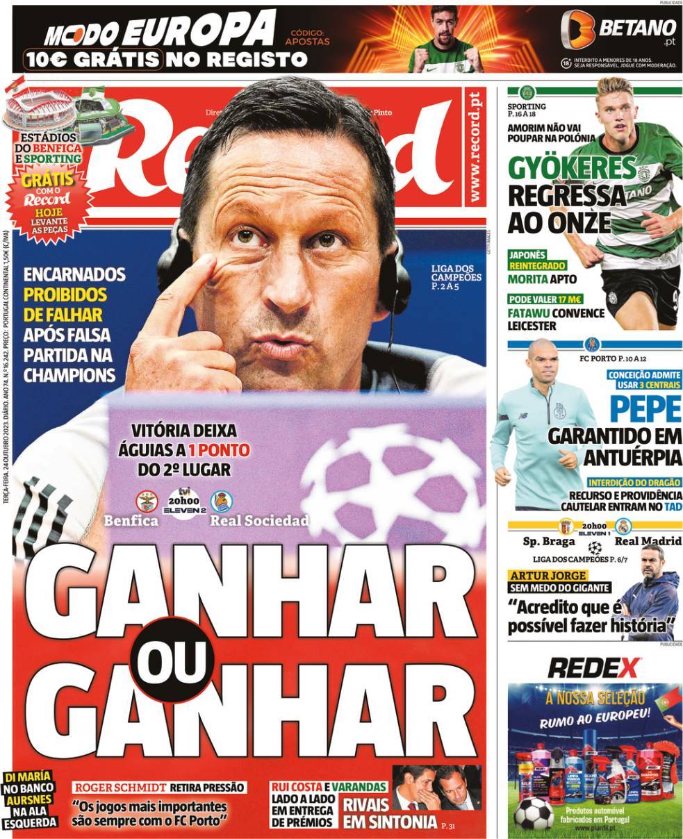 Record: Capa da Edi&ccedil;&atilde;o de ter&ccedil;a-feira, 24 de outubro 2023