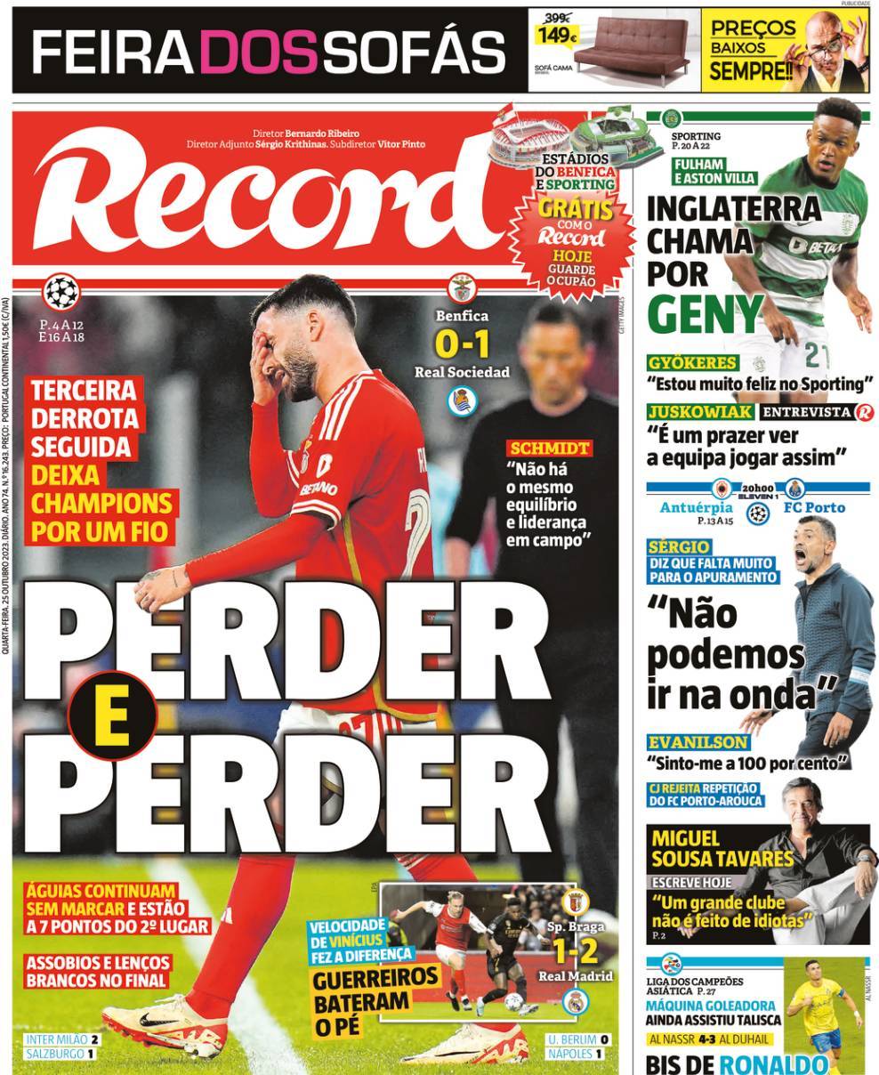Record: Capa da Edi&ccedil;&atilde;o de quarta-feira, 25 de outubro 2023