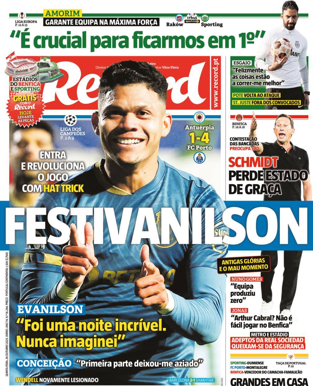 Record: Capa da Edi&ccedil;&atilde;o de quinta-feira, 26 de outubro 2023