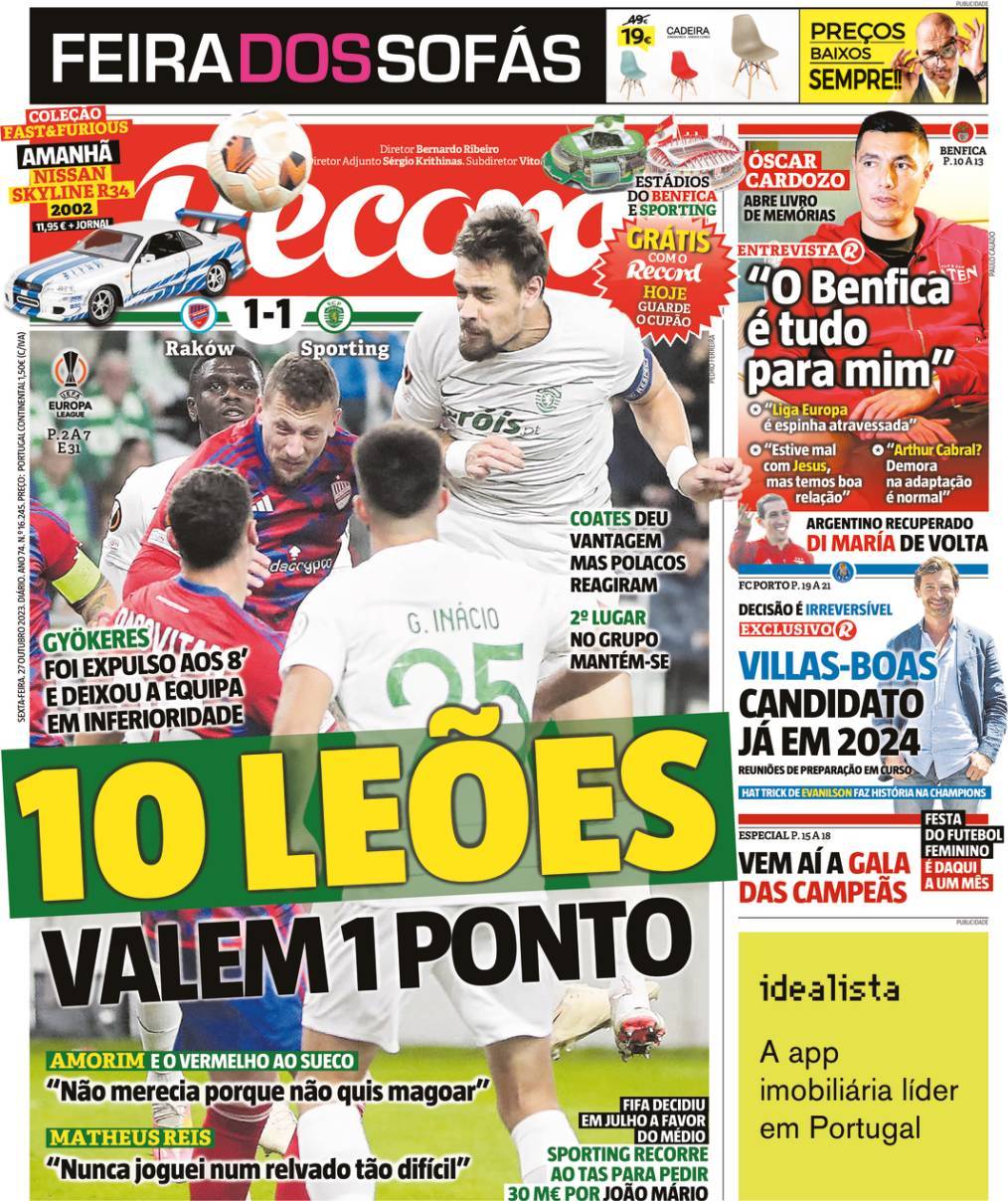 Record: Capa da Edi&ccedil;&atilde;o de sexta-feira, 27 de outubro 2023