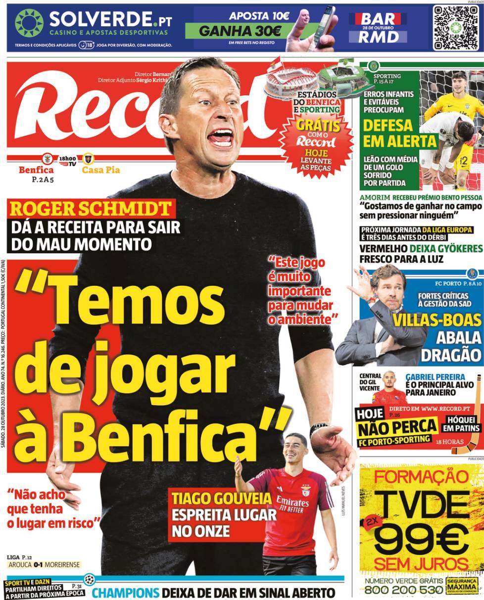 Record: Capa da Edi&ccedil;&atilde;o de s&aacute;bado, 28 de outubro 2023