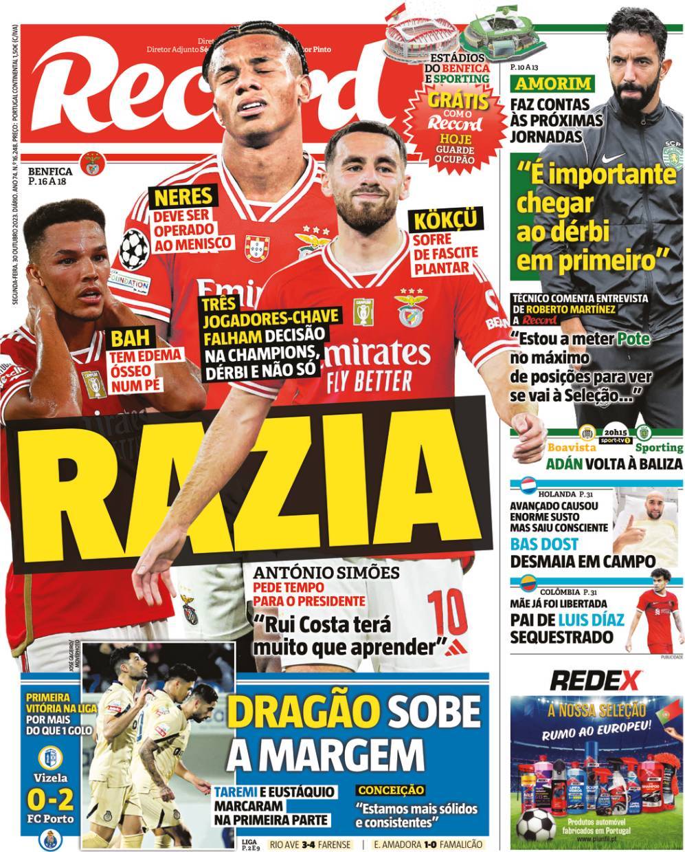 P&uacute;blico: Capa da Edi&ccedil;&atilde;o de segunda-feira, 30 de outubro 2023