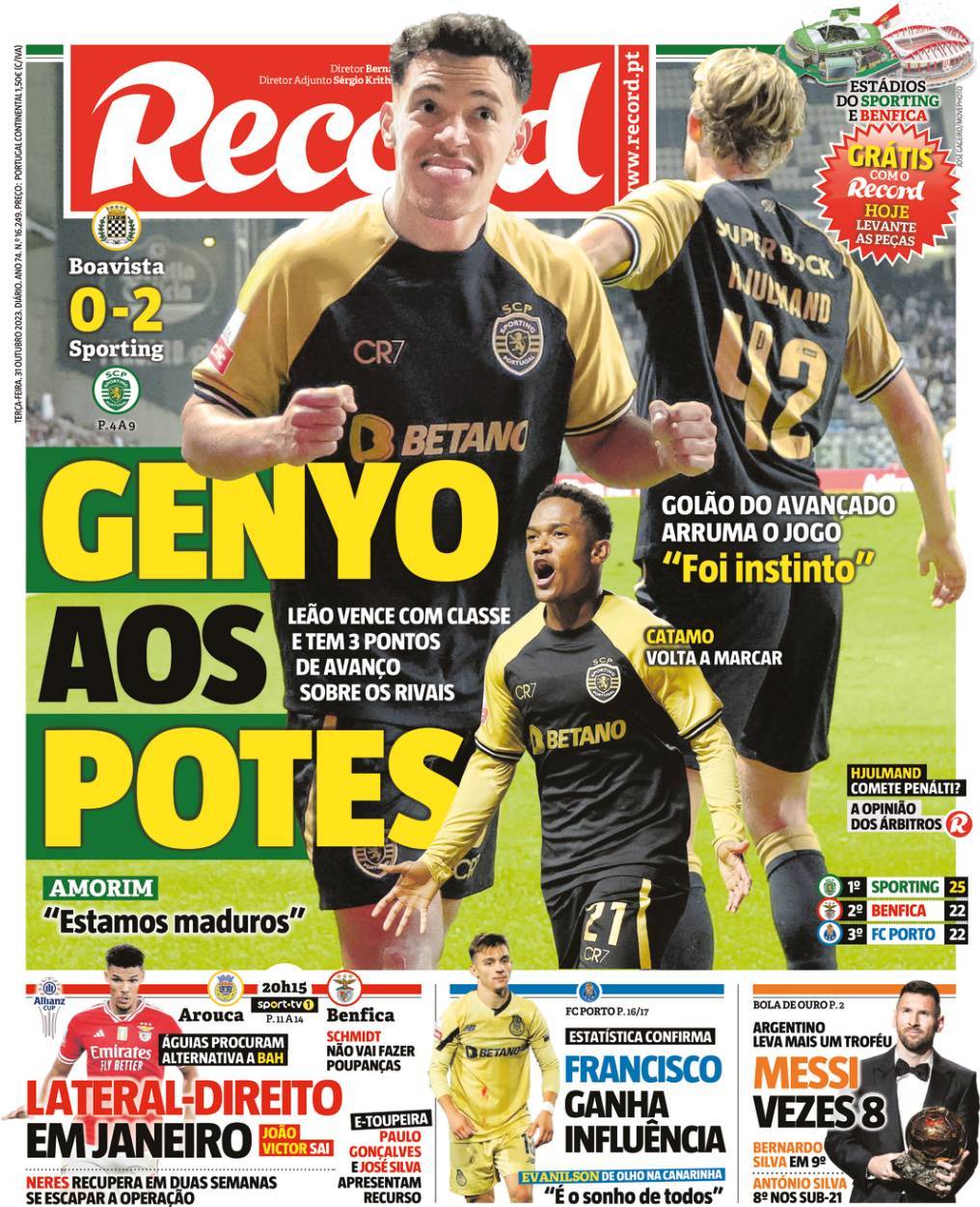 Record: Capa da Edi&ccedil;&atilde;o de ter&ccedil;a-feira, 31 de outubro 2023