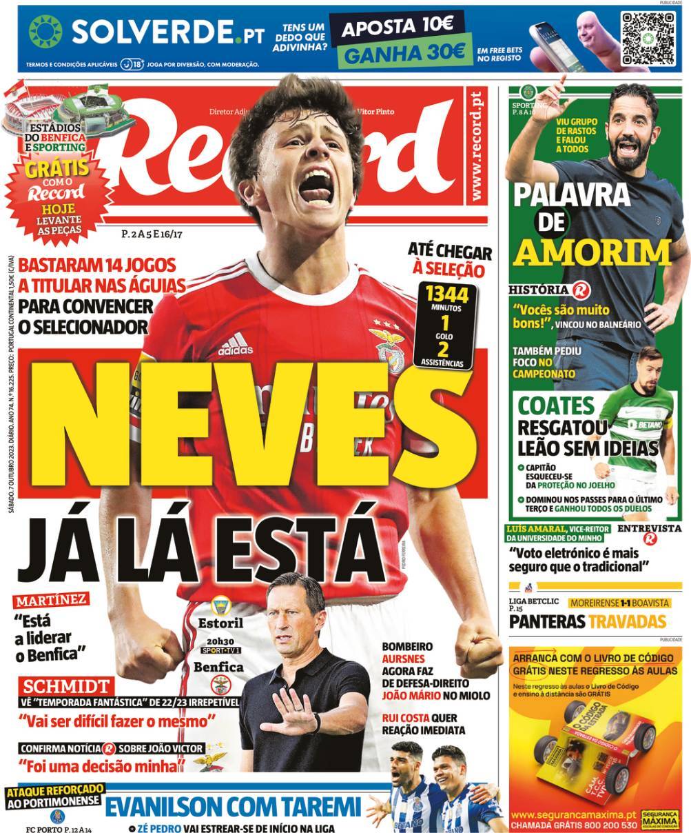 Record: Capa da Edi&ccedil;&atilde;o de s&aacute;bado, 07 de outubro 2023