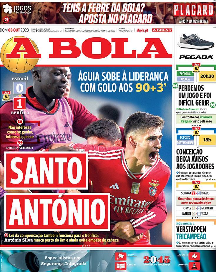 A Bola: Capa da Edi&ccedil;&atilde;o de domingo, 08 de outubro 2023