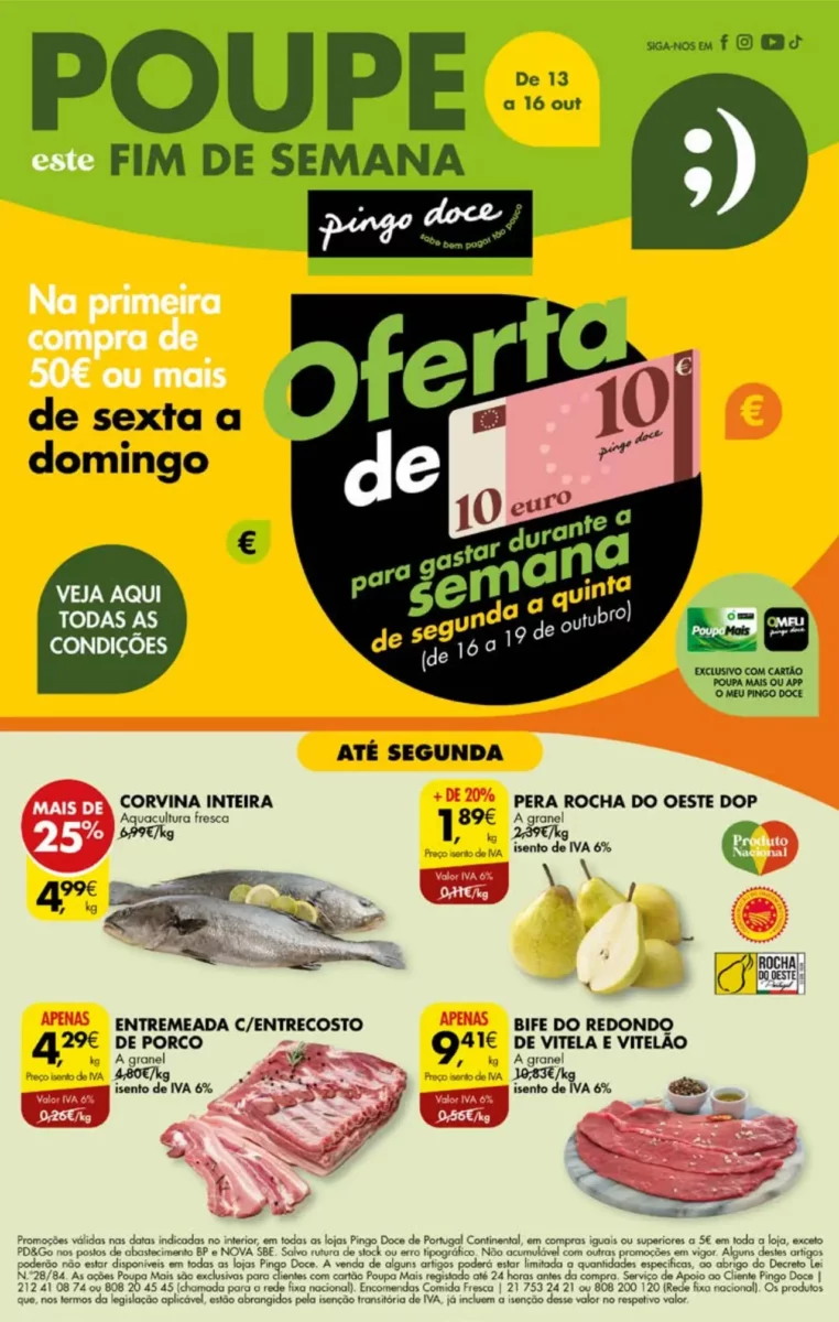 Antevis&atilde;o Folheto Pingo Doce fim-de-semana (13 a 16 outubro)