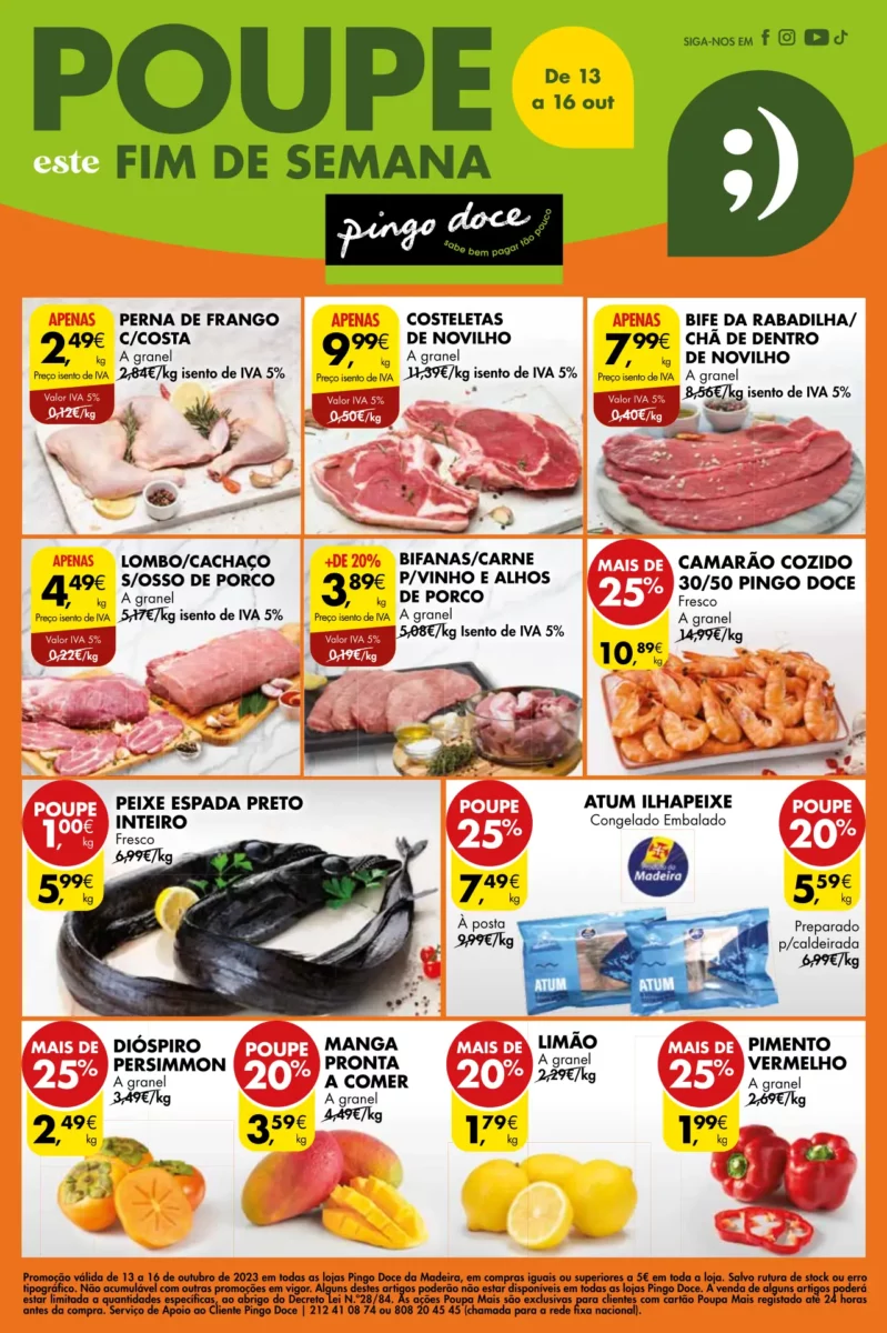 Antevis&atilde;o Folheto Pingo Doce fim-de-semana Madeira (13 a 16 outubro)