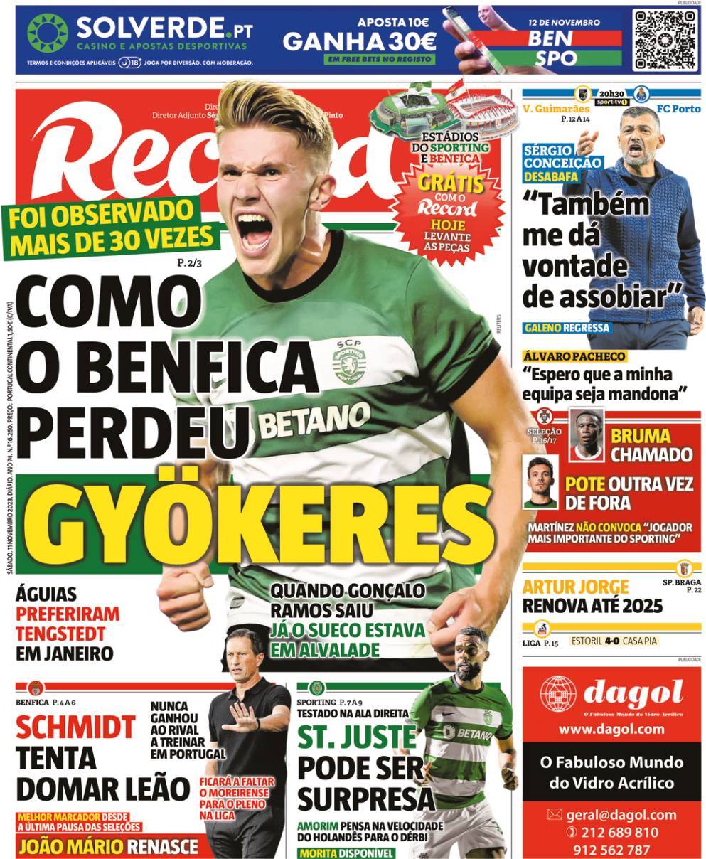 Record: Capa da Edi&ccedil;&atilde;o de s&aacute;bado, 11 de novembro 2023