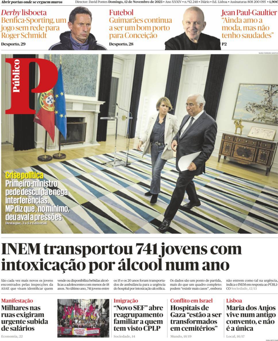 P&uacute;blico: Capa da Edi&ccedil;&atilde;o de domingo, 12 de novembro 2023