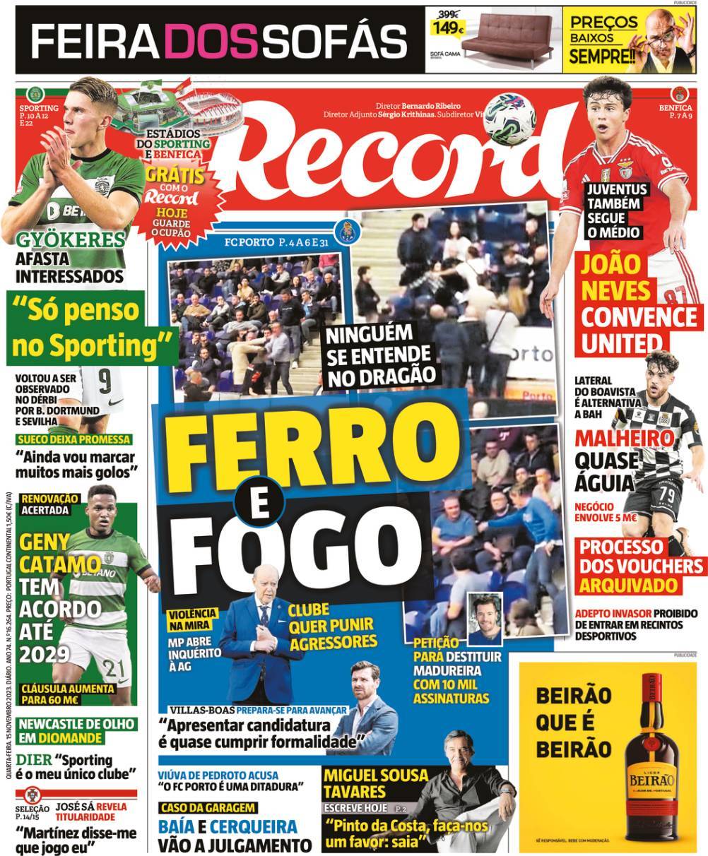 Record: Capa da Edi&ccedil;&atilde;o de quarta-feira, 15 de novembro 2023