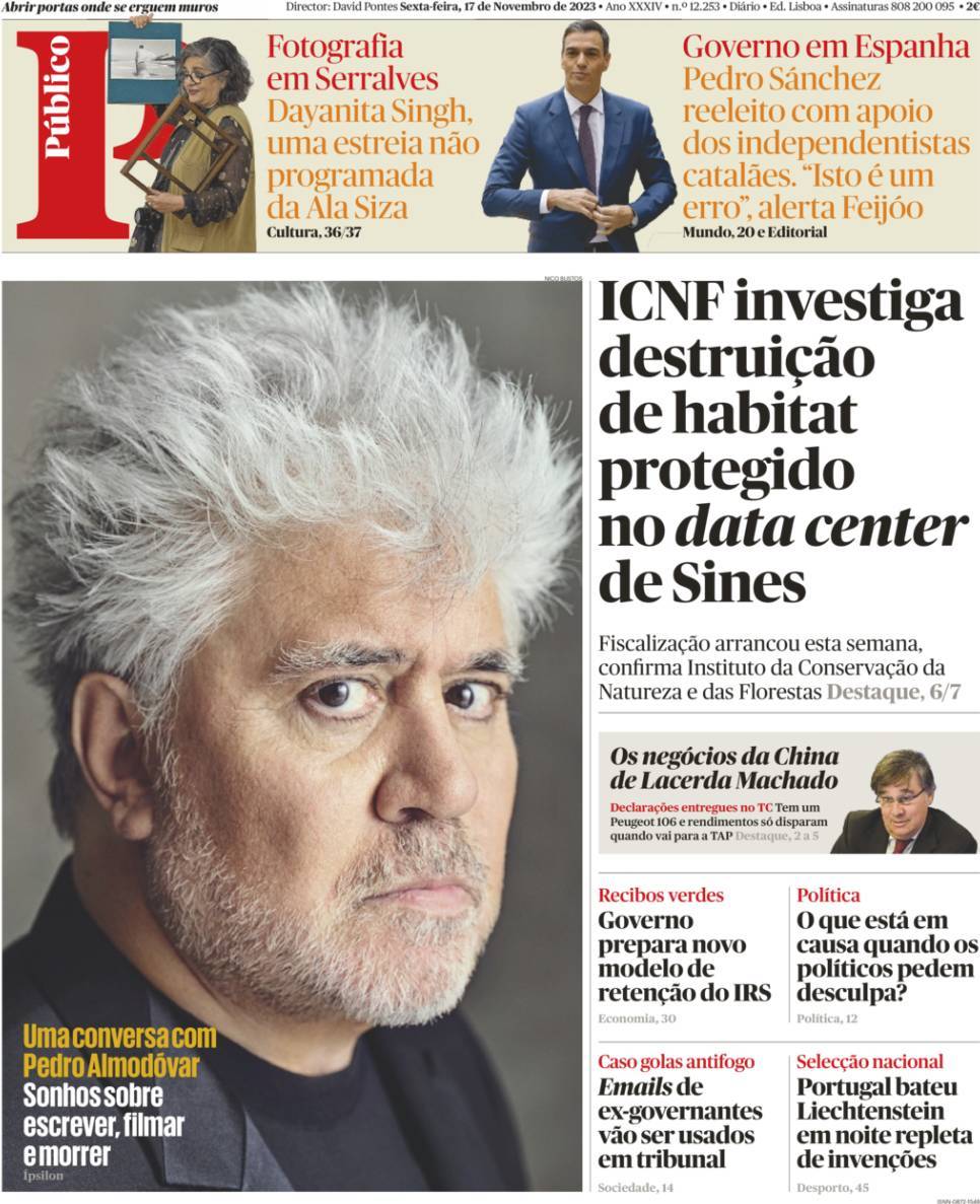 P&uacute;blico: Capa da Edi&ccedil;&atilde;o de sexta-feira, 17 de novembro 2023