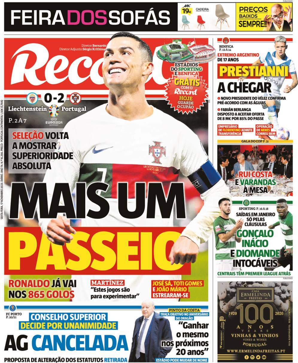 Record: Capa da Edi&ccedil;&atilde;o de sexta-feira, 17 de novembro 2023